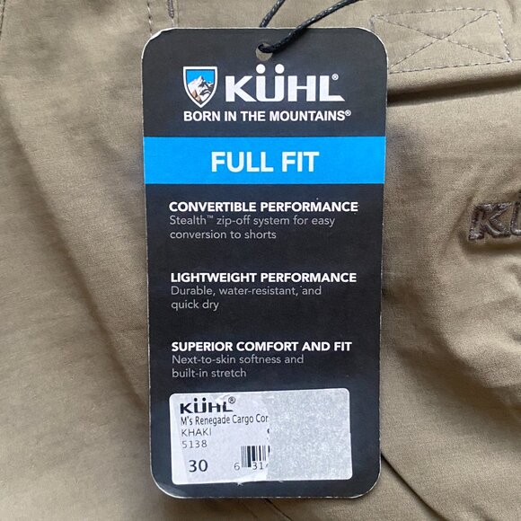 KUHL Renegade Convertible Cargo 30x34 Full Fit Softshell Quick Dry Khaki NWT - Picture 4 of 16
